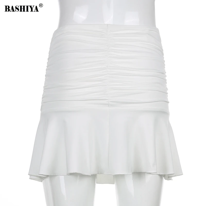 

Sexy Ruched Pleated Skirts Woman High Waist Casual 90s Mini Skirt Lady Trendy 2021 Y2K Summer Beachwear White 3 Color