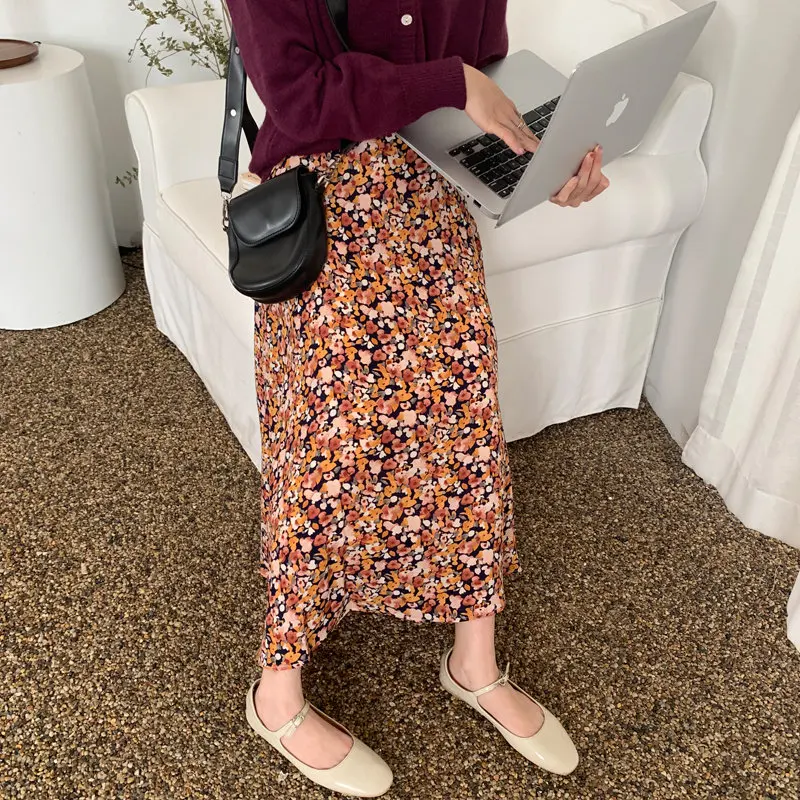 Женская винтажная длинная юбка с высокой талией принтом эластичной в стиле ретро