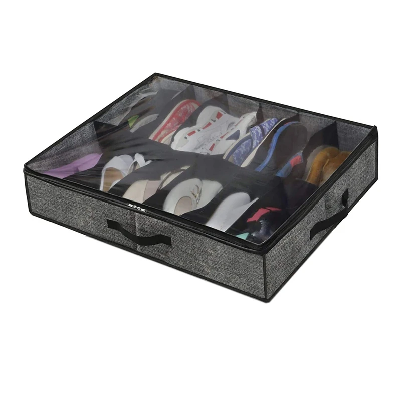 

Прочный органайзер для хранения обуви под кроватью, всего 12 пар, подставка для обуви с прозрачным окошком