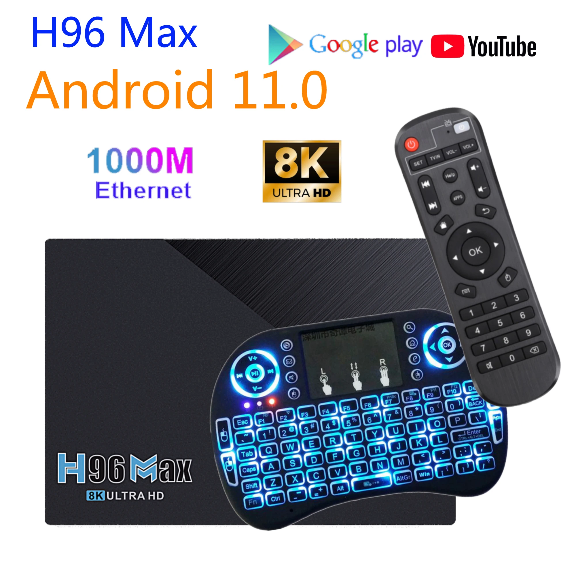

H96 Max Android Tv Box 1000M Ethernet 8K Decoder 4K Ultra Hd Yotube Media Player Google Play HDR 4G 8G Tv Set-Top Box Android 11