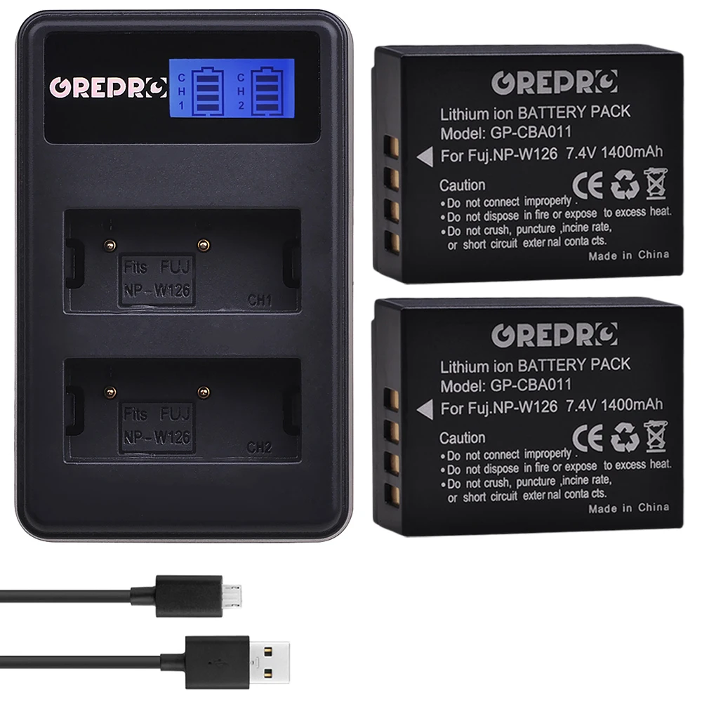 Аккумулятор 1400 мАч NP-W126 NP W126 2 шт. зарядное устройство с двумя USB-разъемами для Fujifilm