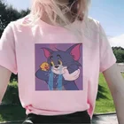 2020 летние грустно котом Томом и мультяшными картинками для женщин футболка Ulzzang S-XXL Свободный Повседневный Топ Футболка Harajuku Модный Новый розовый белая футболка