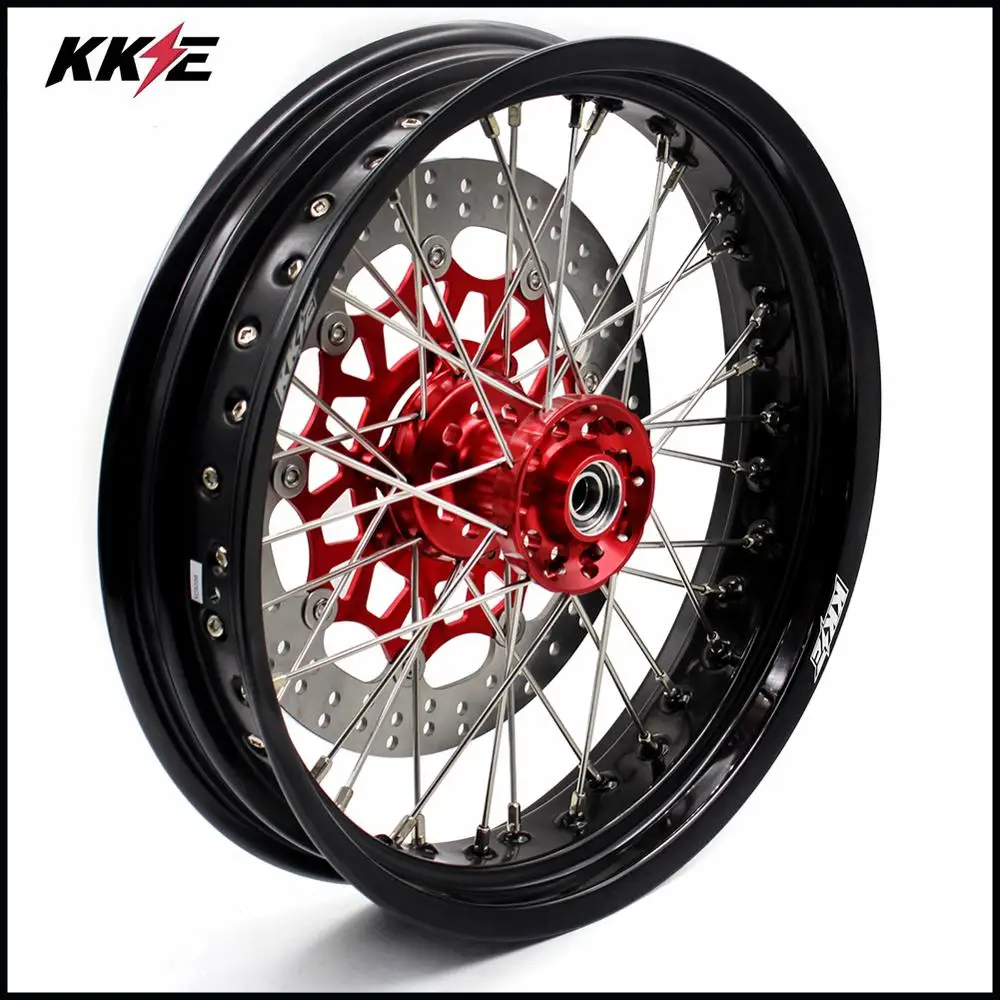 KKE 3.5/4.25 Supermoto Motard Wheels Set For HONDA XR650R 2000-2008 Silver Discs Red Hub Red Sprocket