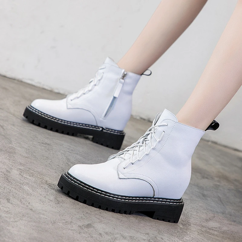 SONDR Модные Белые зимние ботильоны для женщин на платформе обувь танкетке высоком