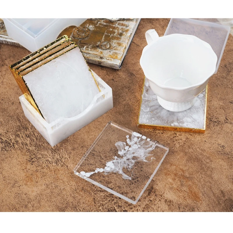 

DIY Sqaure Coaster Box Molds Coaster Display Stand Resin Casting Mold Hold Up to 4 Coaster with Holder Epoxy Resin Mould