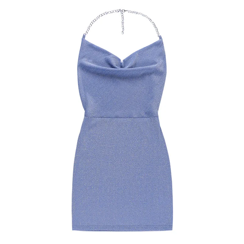 

Adora Female Sexy Party Crystal Dresses Glittering Fashion Disco Bar Nightclub Backless Women Chain Halter Mini Dress Slim