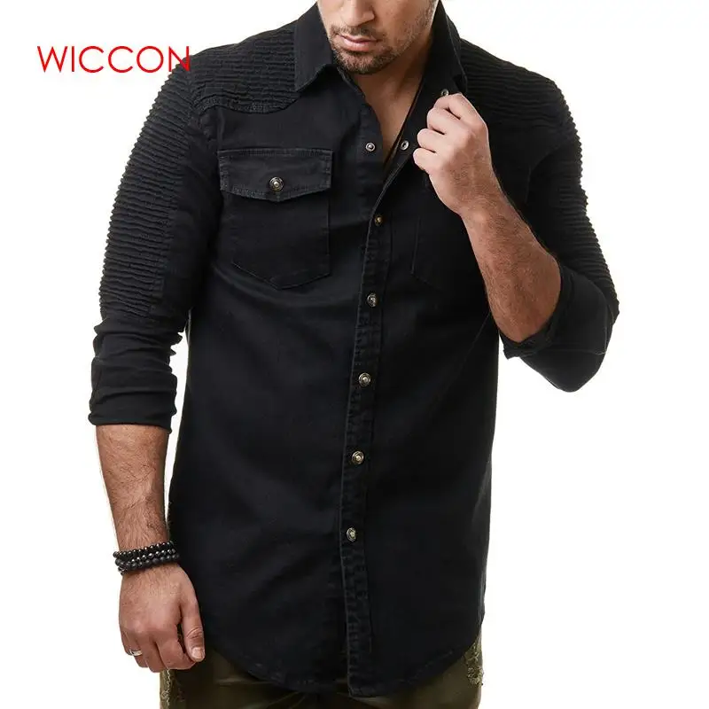 Рубашка мужская с карманами и длинным рукавом модная повседневная приталенная