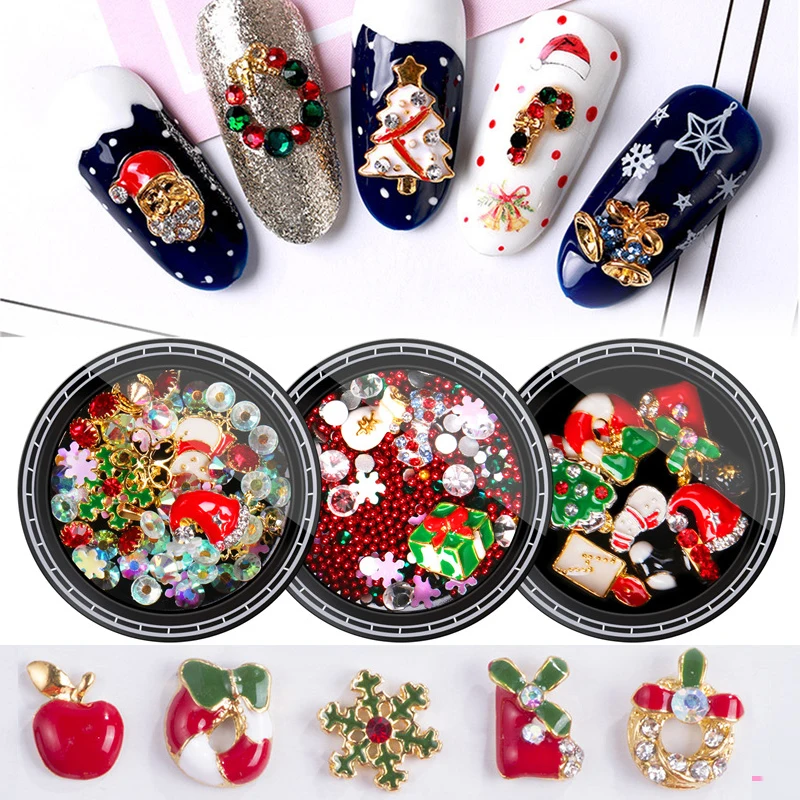 3D Рождественские красные/Зеленые украшения для ногтей очаровательные