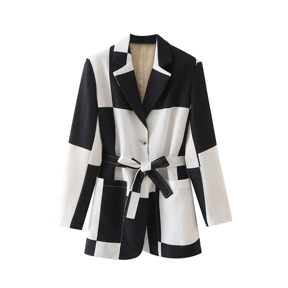 

Женский Повседневный блейзер с длинным рукавом, белый или черный блейзер в стиле пэчворк, Осень-зима 2021