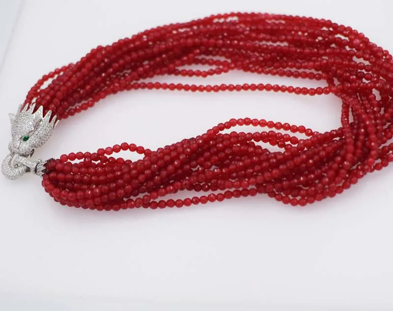 

10rows red jade round faceted 4mm necklace leopard clasp 19inch wholesale bead discount gift hot