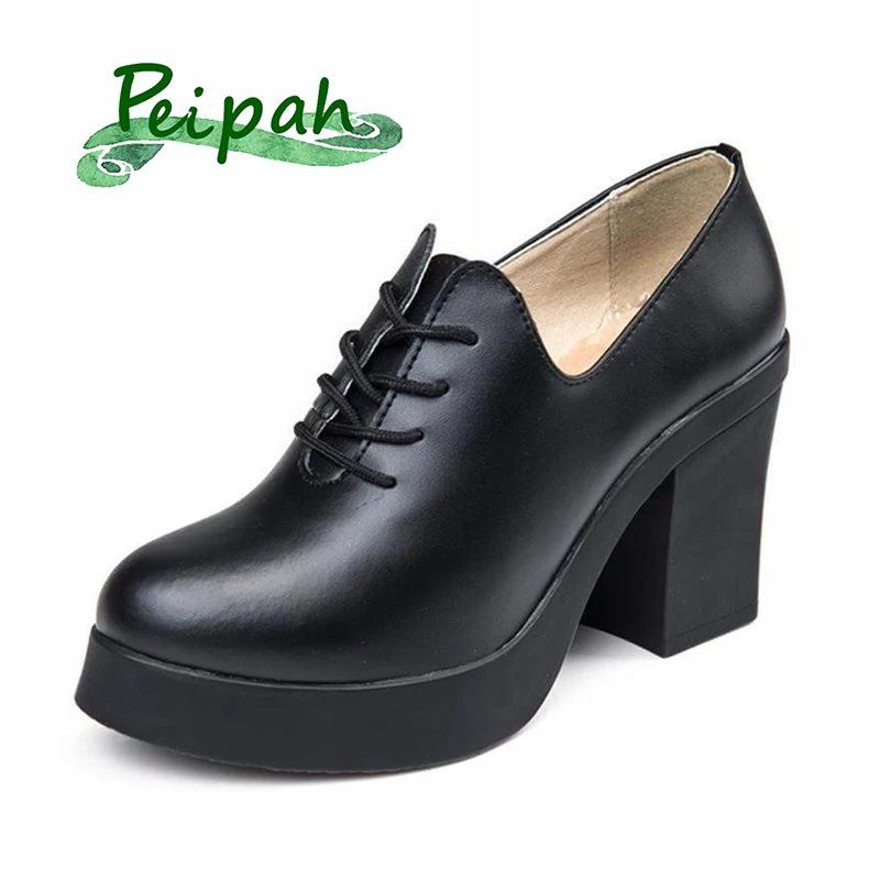 

Туфли-лодочки PEIPAH из натуральной кожи, на платформе, на шнуровке, повседневные, 2021
