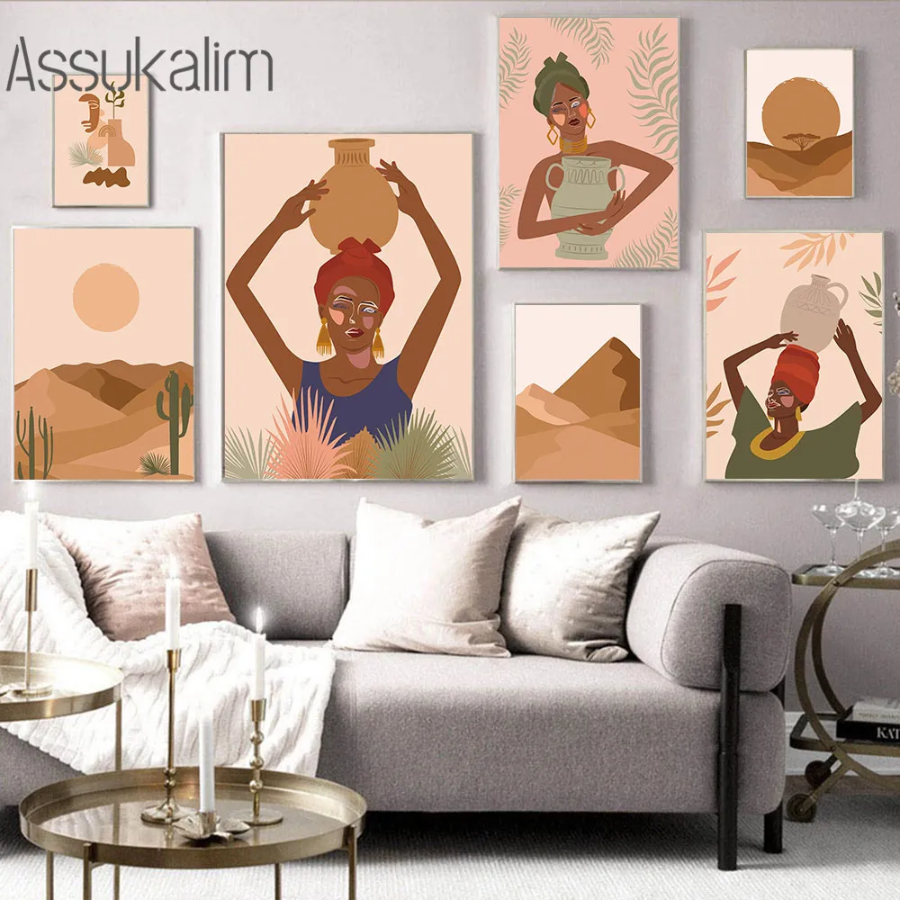 

Vintage African Woman Poster Abstract Canvas Painting Landscape Wall Art Print Boho Wall Pictures For Living Room Decoration