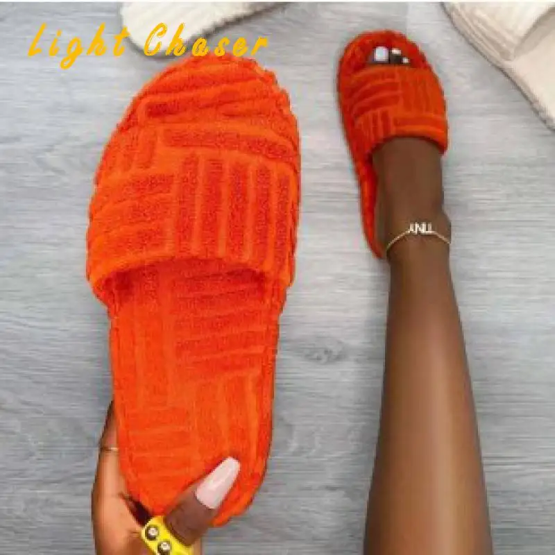 Fashionable Plush Indoor Slippers Women Fall/winter 2021 New Plus Size Green Thick-soled Outer Wear  Thick-soled Women's Slipper