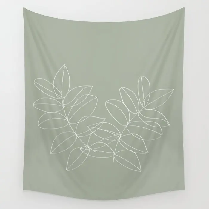 

Bohemian Sage Green Plant Leaf Wall Tapestry Background Wall Covering Home Decoration Blanket Bedroom Wall Hanging Tapestries