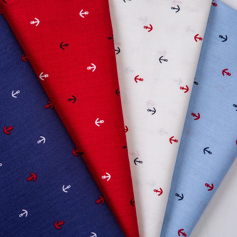 Ткань из 100% хлопка для детской рубашки саржевая ткань с принтом якоря
