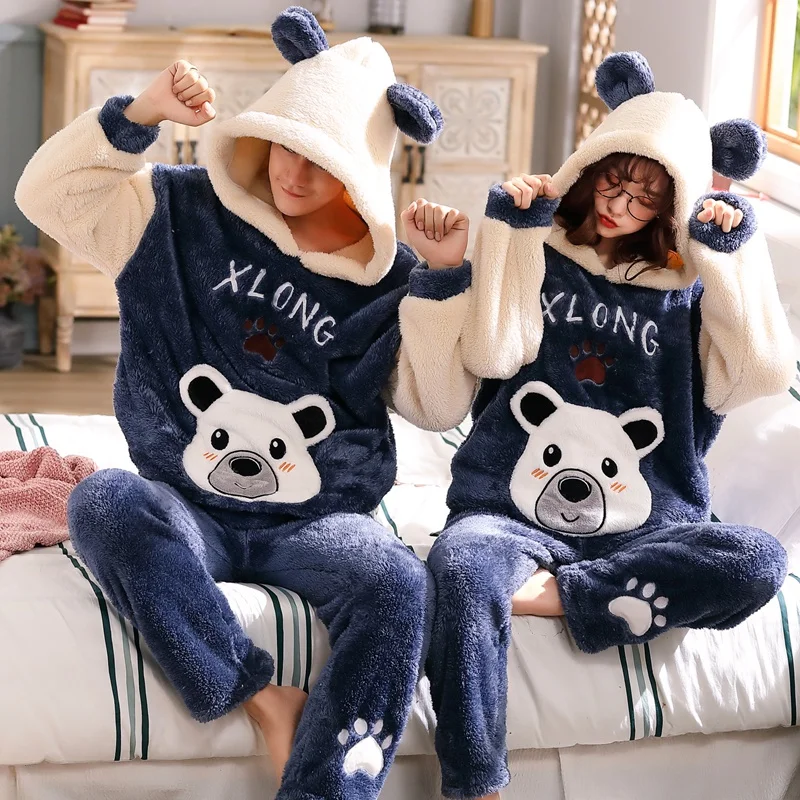 sleep bear Унисекс, пижамы для взрослых, для женщин, зимняя бархатная Пижама, утолщенная, теплая, Фланелевая пижама, набор, животные, Мультяшные, милые, для дома, обслуживание - Цвет: sleep bear