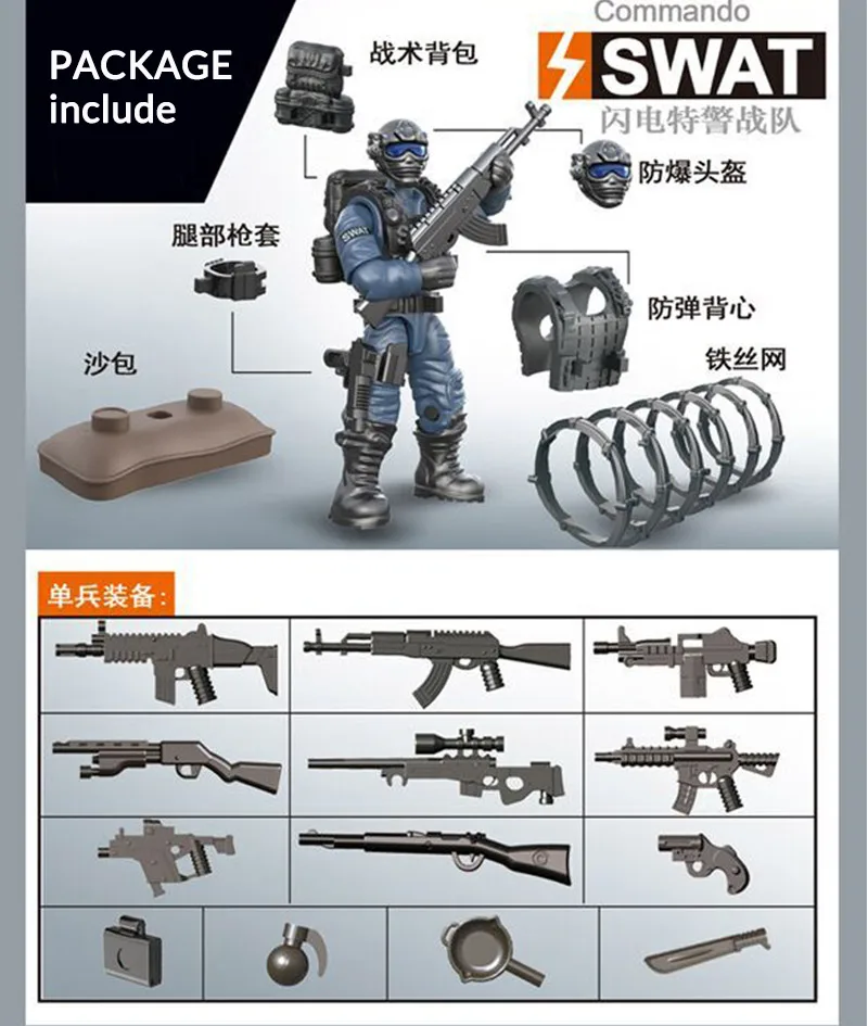 SWAT Soldier set E 6 стилей, набор мини-солдатиков, фигурки со строительными блоками, оружейный армейский совместим со всеми основными брендами, Военная серия, подарок для детей - Цвет: SWAT Soldier set E