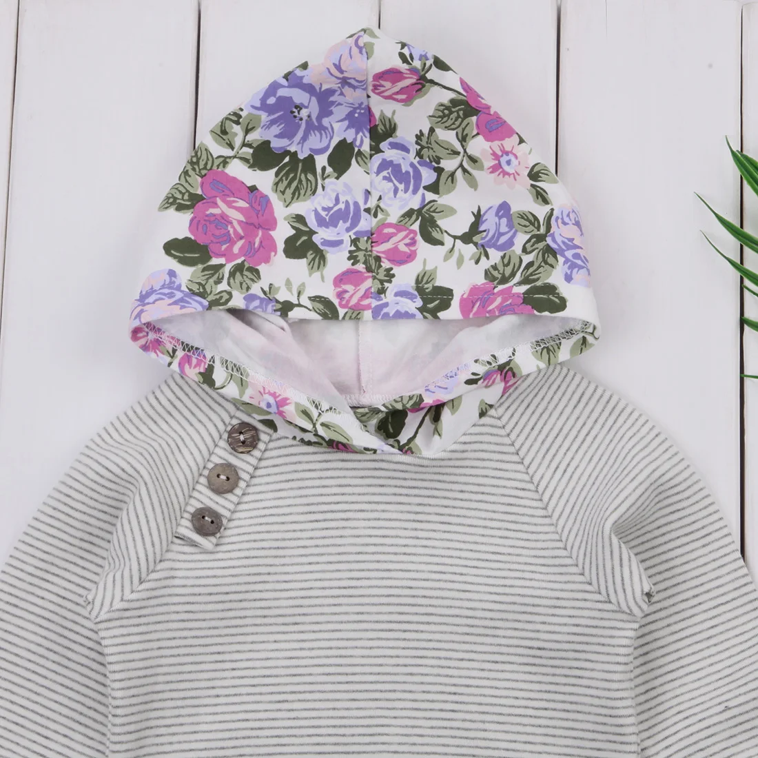 

Autumn Winter Newborn Infant Clothes Kids Baby Boys Girls Floral Button Hoodie T-shirt Tops+Pants 2pcs Sets Outfits