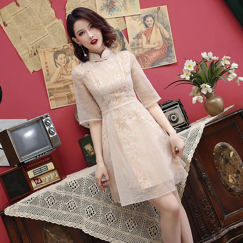 Китайское платье трапеция qipao из органзы Новое поступление 2021|qipao dress|sleeveless