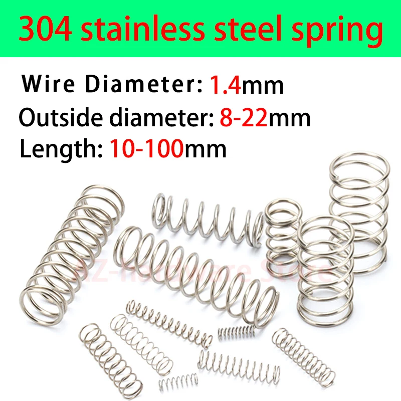 

304 Stainless Steel Compression Spring Return Spring Wire Diameter 1.4mm Outside Diameter 8-22mm Pressure Spring 5/10 Pcs