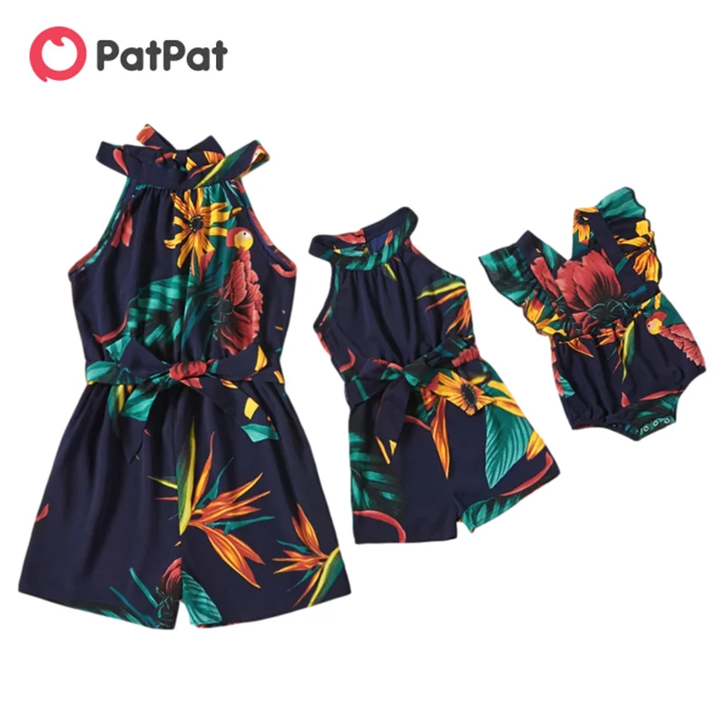 

PatPat New Arrival Spring and Autumn Floral Print Sleeveless Rompers for Mommy-girl-baby Family Matching Clothing