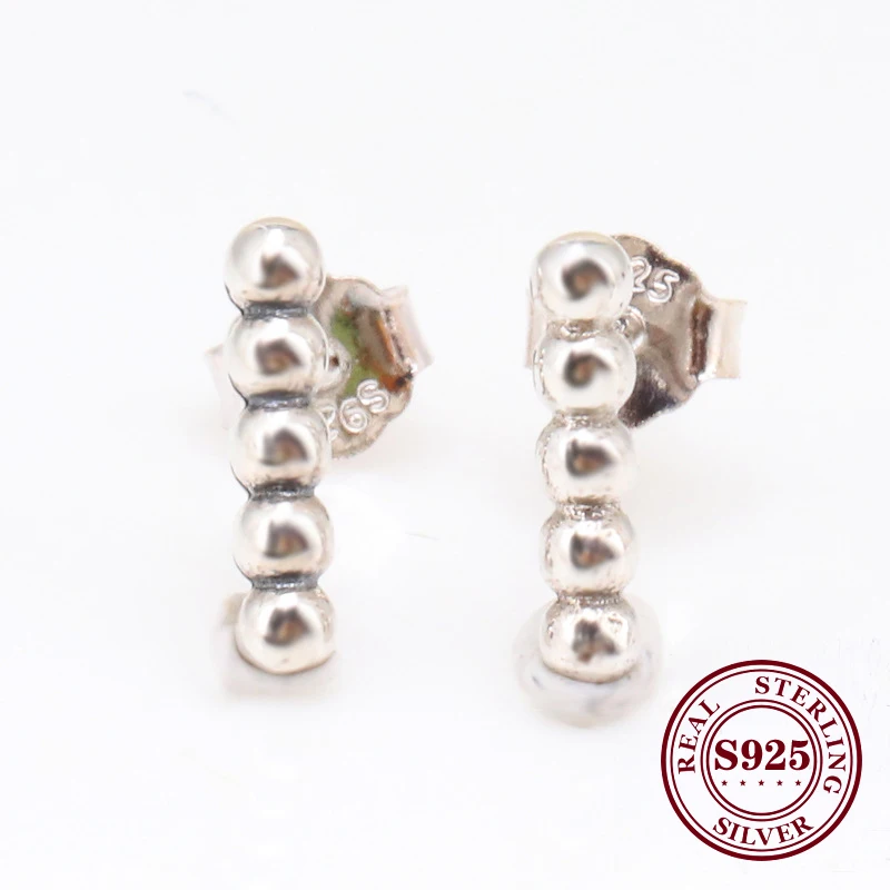 

Bewill Original 925 Sterling Silver Simple Row Of Polished Bead Pan Earring For Women Wedding Party Jewelry