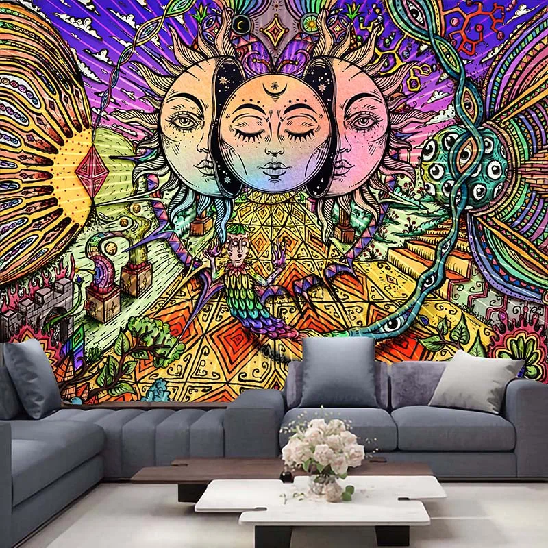 

Psychedelic Sun Tapestry Art Mandala Wall Hanging Macrame Hippie Tapestries for Living Room Home Dorm Decor Witchcraft