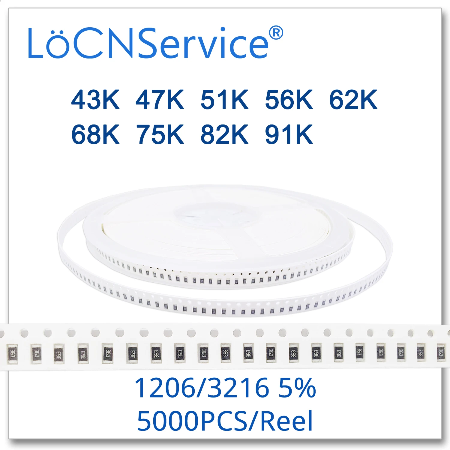 Locnсервис 1206 J 5% 5000 шт. 43K 47K 51K 56K 62K 68K 75K 82K 91Ksmd 3216 резистор Ом 433 473 513 563 623 683 753 823