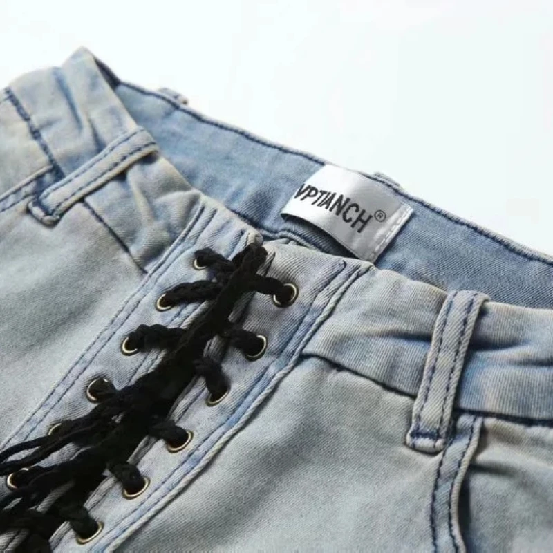 Черные шорты с высокой талией женские сексуальные байкерские джинсовые летние