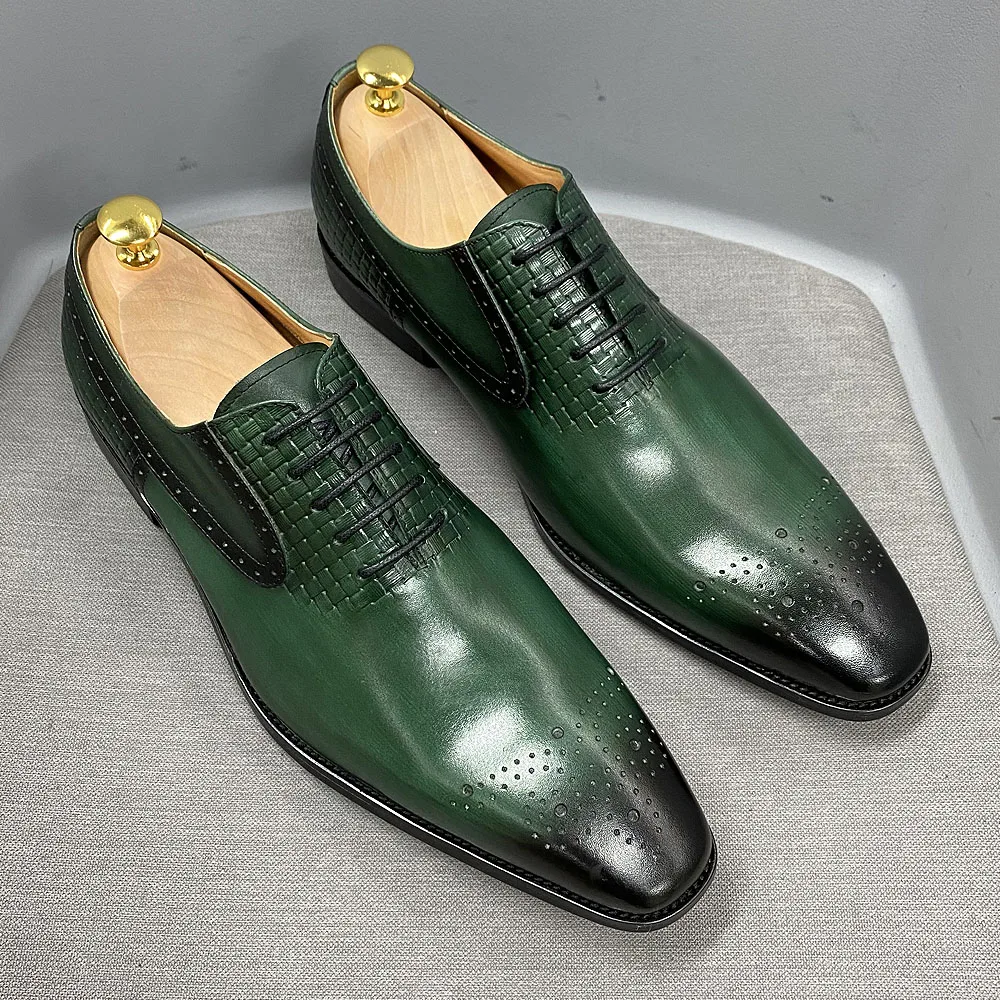 

Туфли-оксфорды мужские классические, натуральная кожа, броги, на шнуровке, цвет зеленый, ручная работа, размеры от 6 до 13
