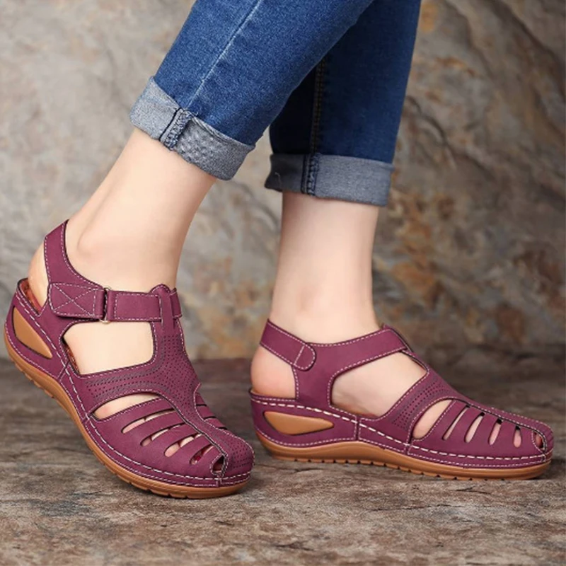 

Leather Woman Sandals Summer Vintage Buckle Casual Sewing Women Retro Sandalias Female Ladies Platform Shoes 36-46 Casual Shoes