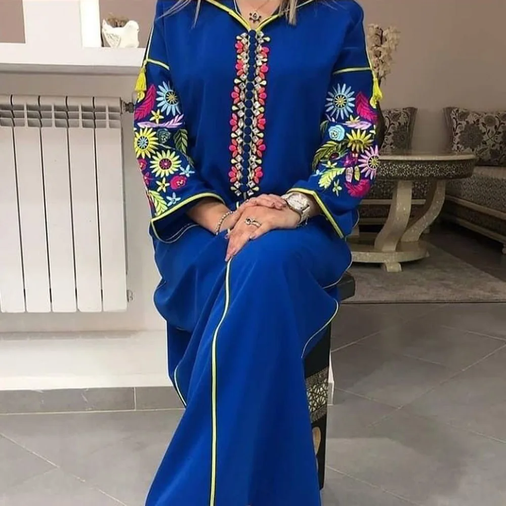 Женское длинное платье с капюшоном, Повседневное платье в мусульманском стиле с цветочной вышивкой, Осень-зима 2021