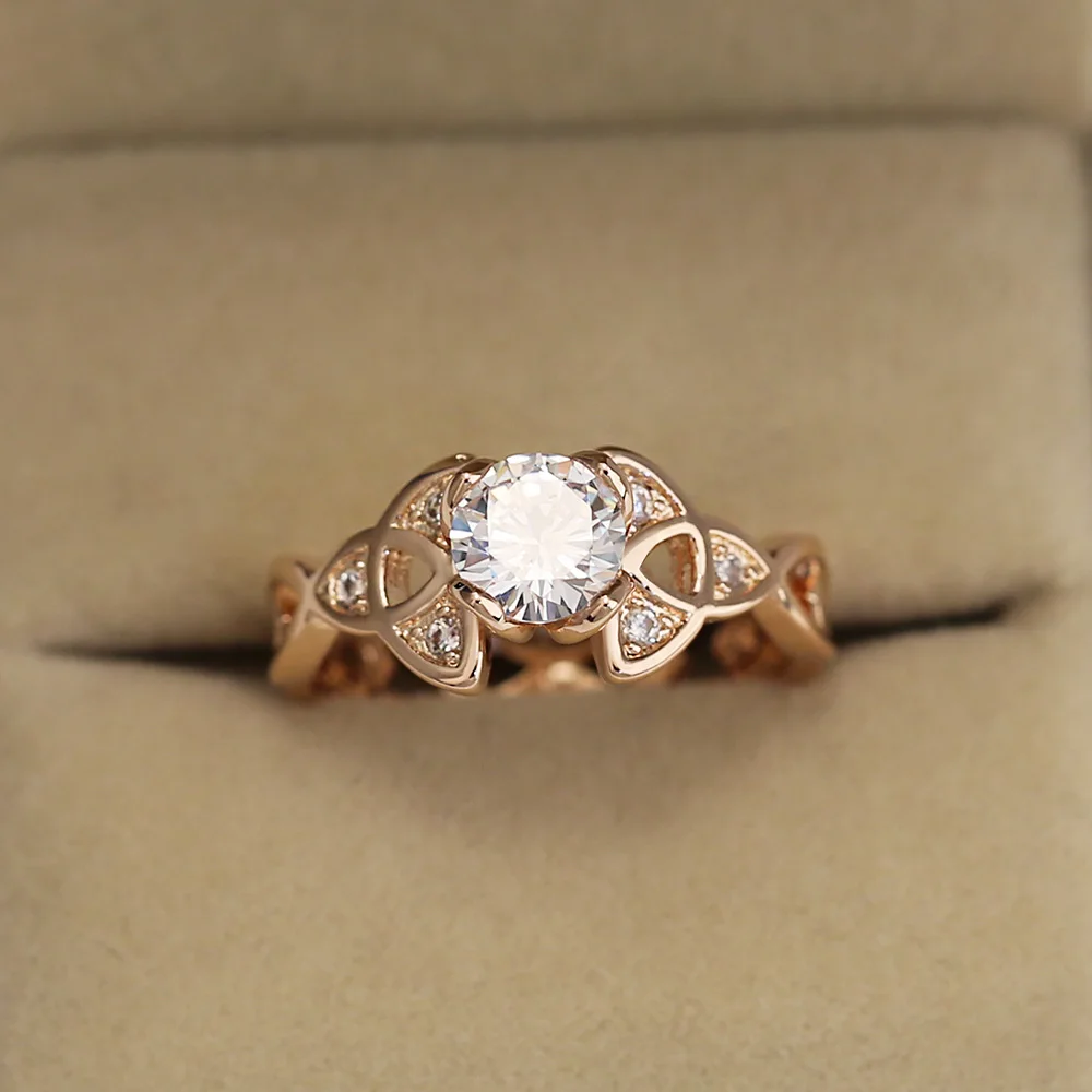 Кольцо с богатым деревом модное дамское Кристальное кольцо розовое золото