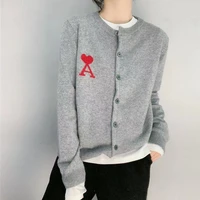 womens knitted cardigan o neck red heart letter print long sleeves casual sweater wholesale spring autumn 2021 new lady clothes