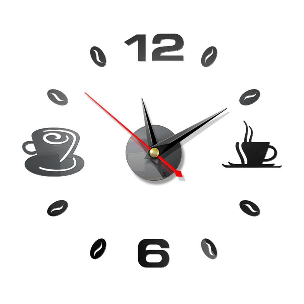 

Home Decor Waterproof 3D Wall Clock Self Adhesive Modern Mute Acrylic Mirror Art Wall Stickers Kitchen DIY Coffee Cups Decor