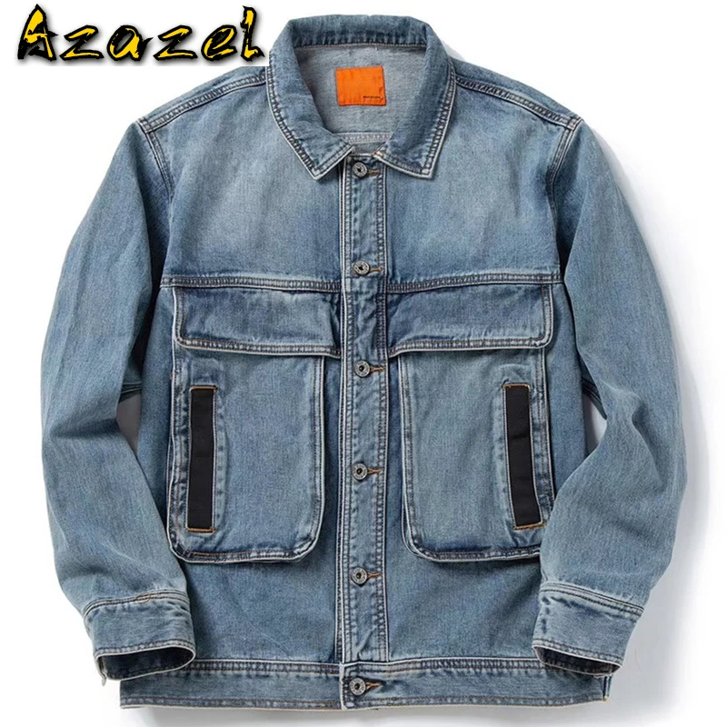 

Куртка мужская джинсовая свободного покроя, Повседневная модная одежда из денима, европейская Дизайнерская верхняя одежда, A952, на лето
