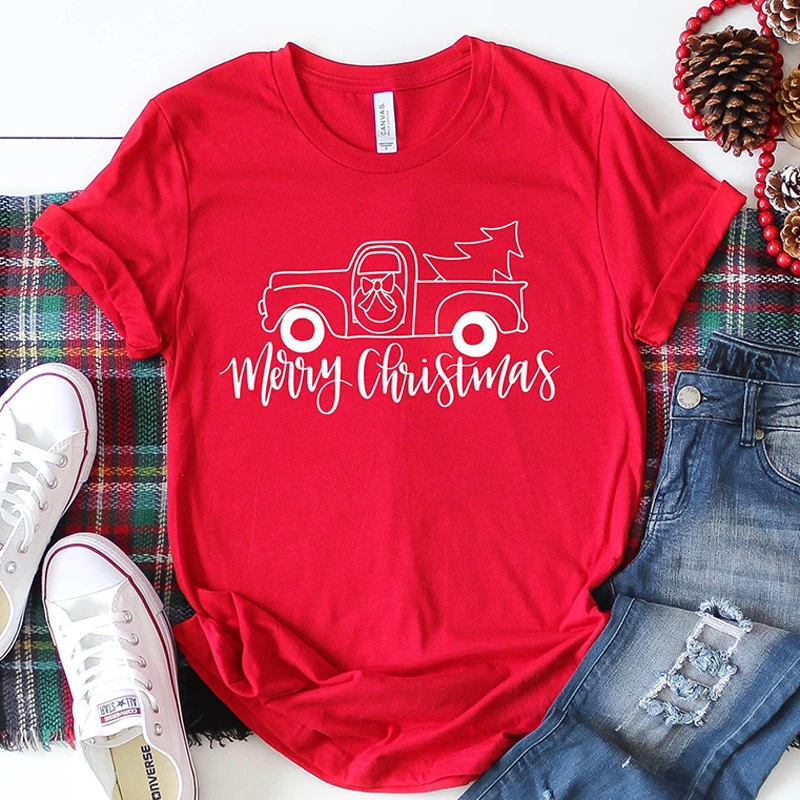 Merry Christmas Футболка женская хипстерская Рождественская елка Графические футболки