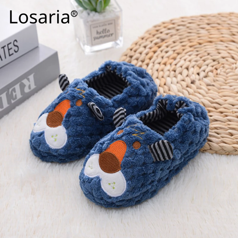 

Losaria Toddler Fur Slippers Children Boys Fashion Tiger Antiskid Sole Plush Lining Warm Winter Home Shoes Footwear 14.5-18.5cm