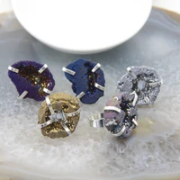 1pcs natural stone titanium agates geode ringsirregular quartz druzy adjustable man women finger rings diy jewelry party gift