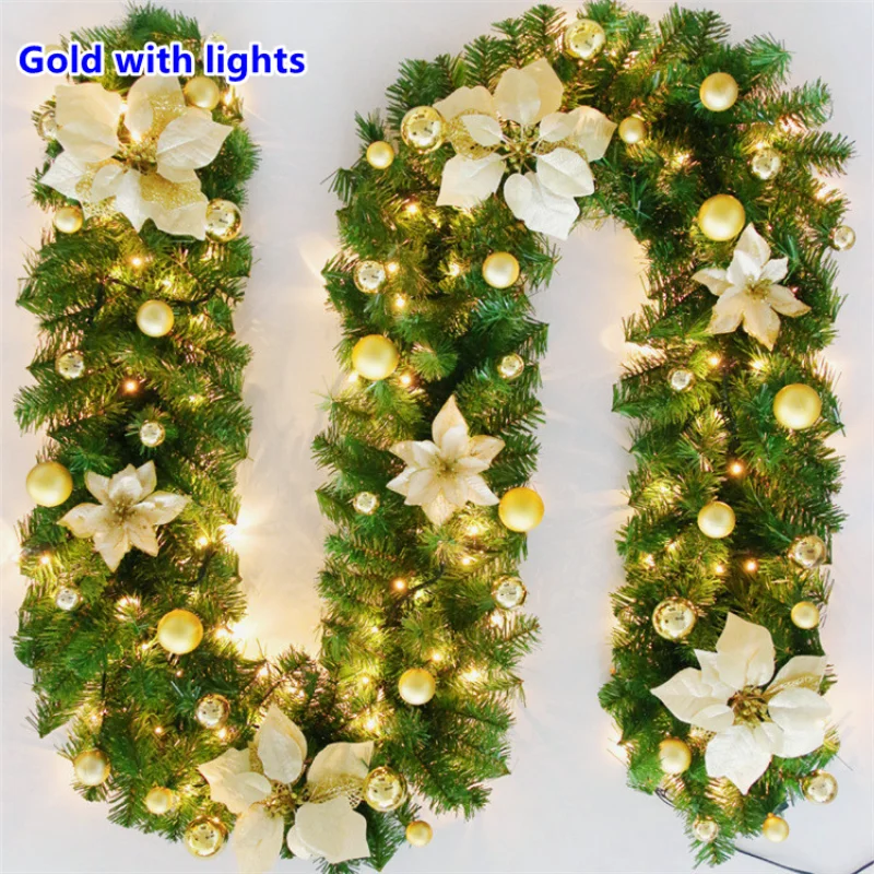 

2.7M with Lights Christmas Decoration LED Rattan Flowers Doorstep Corridor Wedding Party Decoration 2022 Christmas Wreath