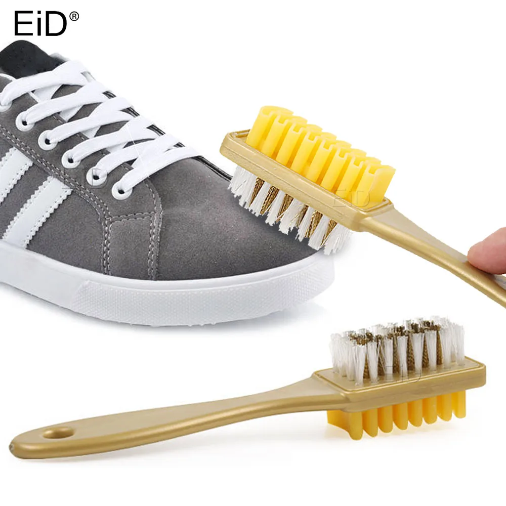 Щетка для мытья обуви двусторонняя щетка очистки замши нубука с золотой ручкой