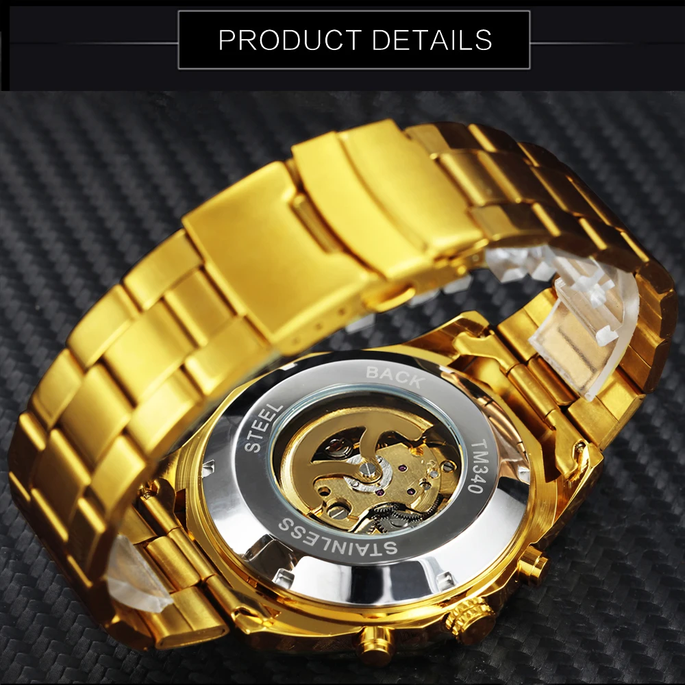 Winner золотые автоматические часы для мужчин хип-хоп кристалл Iced Out Механические