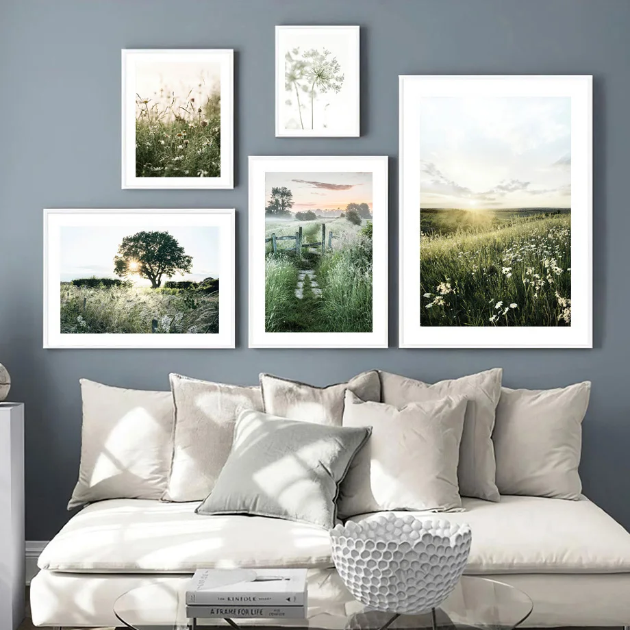 Маргаритка Одуванчик долина поезд трава цветок настенная живопись холст