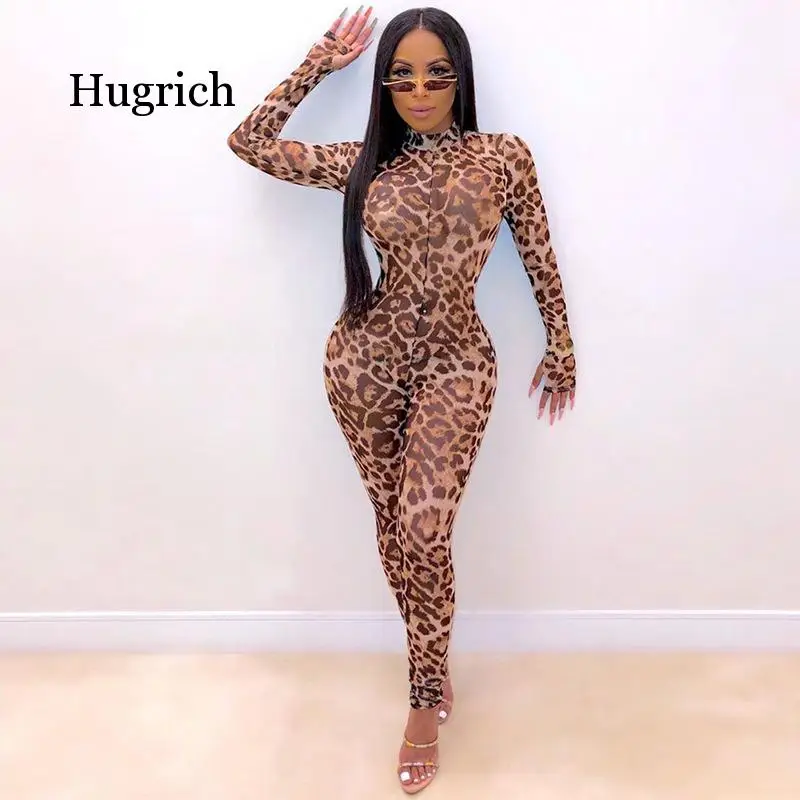 Женский комбинезон с леопардовым принтом новый сексуальный круглым вырезом и