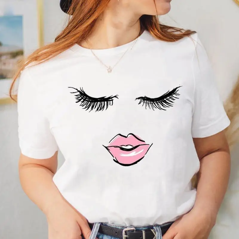 

Women Watercolor Funny Face Lovely Short Sleeve Tee Fashion T Shirt Female Cartoon Top Ladies Graphic 90s T-shirt Clothing