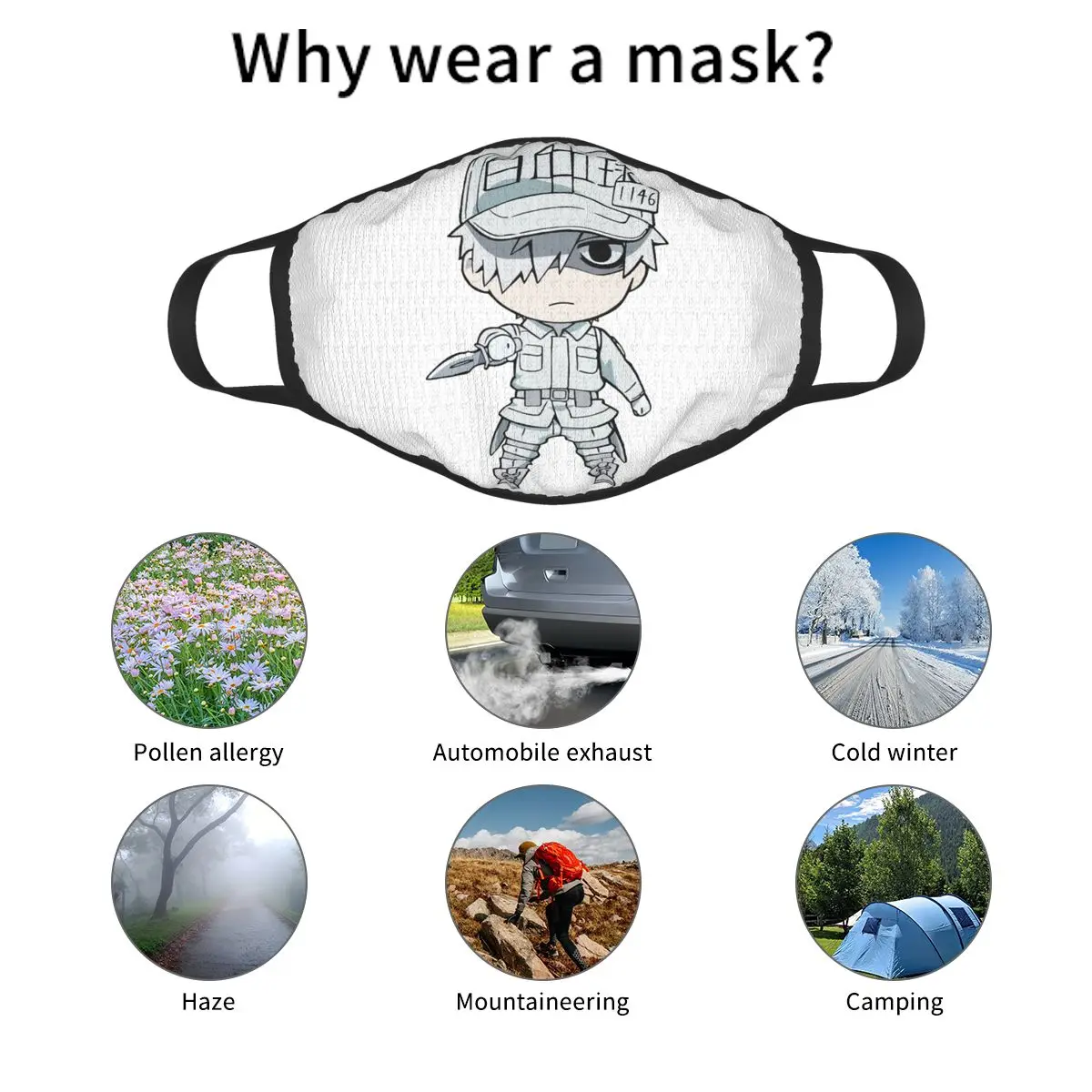 

Cells At Work White Blood Cell Reusable Face Mask Hataraku Saibou Manga Anti Haze Mask Protection Mask Respirator Mouth Muffle