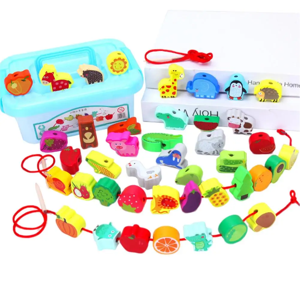 

Wooden Kids Montessori Toys Educational Puzzles Learning Games Stringing Threading Beads Toys For Children Boys Girls Bracelet