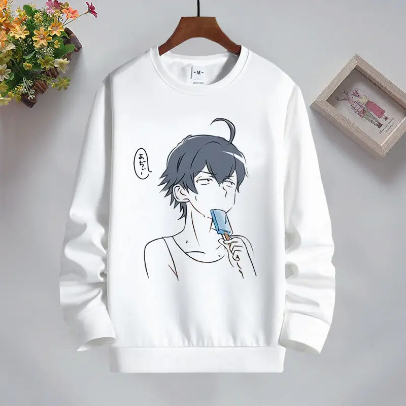 

Harajpoo Couple Sweatshirts Spring Autumn Anime Print Round Neck White Student Teenage Two-dimensional Character Long Sleeve Top