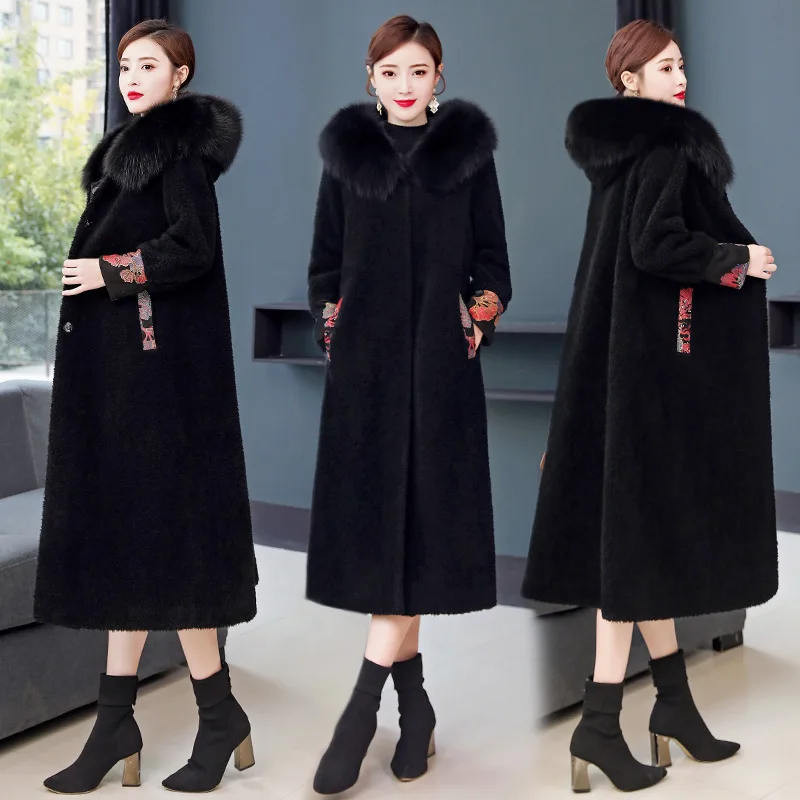 

Women New Large Size Fat Mom Fur Hooded Coat Mid-length Autumn Winter Temperament Elegant Particles One-piece Fur Chenille Coat