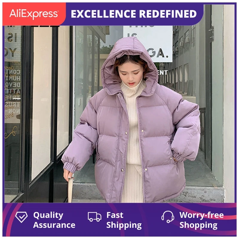 

Новинка 2021, женская короткая куртка, зимние толстые пальто с капюшоном и хлопковой подкладкой, женские свободные парки в Корейском стиле, же...